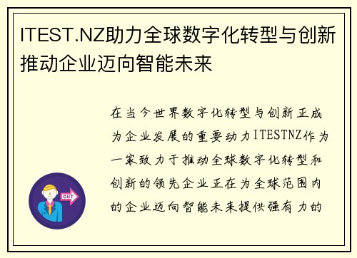 ITEST.NZ助力全球数字化转型与创新推动企业迈向智能未来